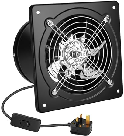 6 Inch/150mm Bathroom Exhaust Fan Metal Extractor Fan with UK Plug, Wall Mounted Kitchen Ventilation Fan Low Noise Extractor with Back Draft Damper Industrial Ventilation Fan for Home Bathroom Garage