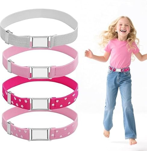 LOLANIUT 4 cinture per bambini e ragazze, cintura elastica per bambini, senza fibbia, design colorato e a cuore, comoda cintura elastica adatta per jeans, abiti, pantaloni