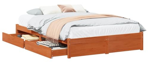 vidaXL Struttura del letto con cassetto Marrone cerato 140 x 200 cm, Letto con contenitore, struttura in legno di pino, design moderno, cassetti sotto il letto per un'organizzazione smart