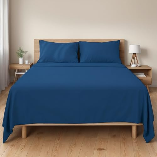 Etrexonline Juego de Sábanas 3 Piezas para Cama de 105 cm - Microfibra Suave y Transpirable, Incluye 1 Bajera Ajustable, 1 Encimera y 1 Funda de Almohada - Color Azul Marino