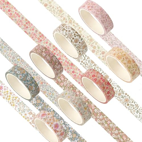 IHLOOTD Nastro Adesivo Washi Tape 8 Rotoli Washi Tape Vintage Set Nastro Adesivo Decorativo per Fai Da Te, Bullet Journal, Scrapbooking, Decorazione Regalo (A)