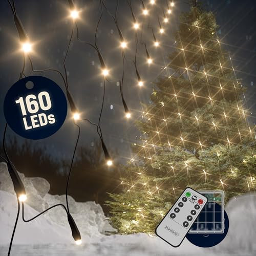 Monzana Rete Luminosa 2 m 160 LED a Batterie 8 Funzioni Illuminazione Lucine Natale Bianco Caldo
