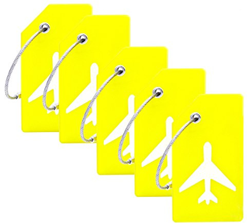 5Pack Silicone Luggage Tag with Name ID Card Perfect to Quickly Spot Luggage Suitcase by Ovener (Yellow)