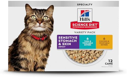 Hill's Science Diet Adult Sensitive Stomach & Skin Wet Cat Food Variety Pack, Tuna & Vegetable, Chicken & Vegetable, 2.9 oz. Cans, 12-Pack