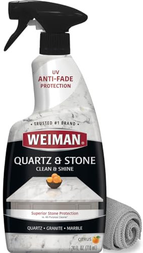 Weiman Quartz Countertop Cleaner and Polish - Clean and Shine Your Granite, Marble Countertops, Kitchen Island, and Stone Surfaces with UV Anti-Fade Protection, Citrus, 24 Ounce with Microfiber Cloth