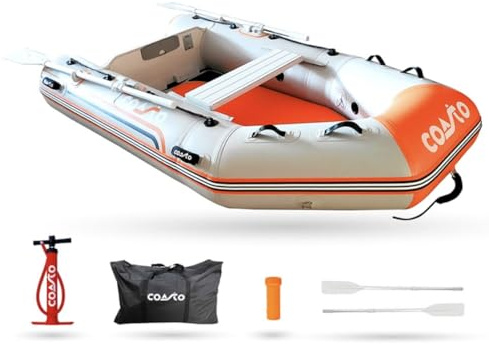 Coasto - Annexe Gonflable DS 250 - BT-CDS250S Bateau Pneumatique Plancher Dropstitch/Haute Pression - 3+1 Places, 250x140cm - Grande Stabilité - Pack 2 Pagaies, Pompe et Sac de Transport - Light Grey