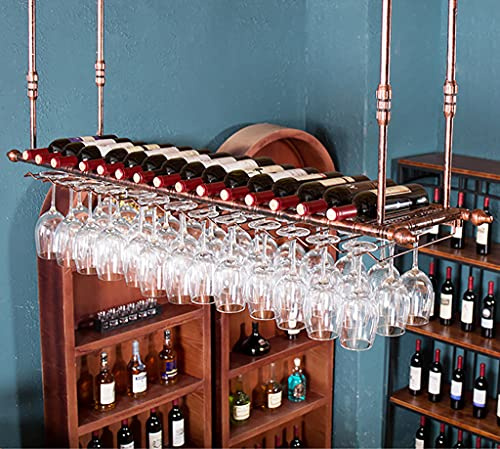 Soportes para copas Sostenedor del vidrio de vino Sostenedor del cubilete colgando estante del vidrio de vino bar escritorio Bar Club (120×30cm, Bronce)