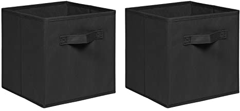 NICEME Foldable Cube Storage Unit Boxes, Non-Woven Fabric Storage Boxes Set, Clothes Drawers for Shelves, 26.5x26.5x28 cm (Black, Set of 2)