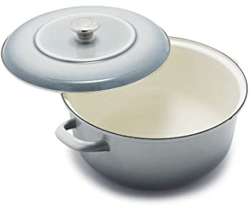 Merten & Storck 7QT Round Dutch Oven Casserole Pot with Lid, European Crafted Enameled Iron Stockpot, Induction & All Cooktops, Braising, Stews, Roasting, Slow Cooking, Sourdough, Cloud Gray