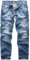 REPUBLIX Herren Jeans Regular Straight Fit Denim Hose Destroyed Hellblau (Patches) W34/L34