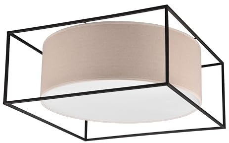 Trio Leuchten Deckenleuchte Ross 603100344, Metall Schwarz matt, Schirm Stoff Beige, exkl. 3x E27