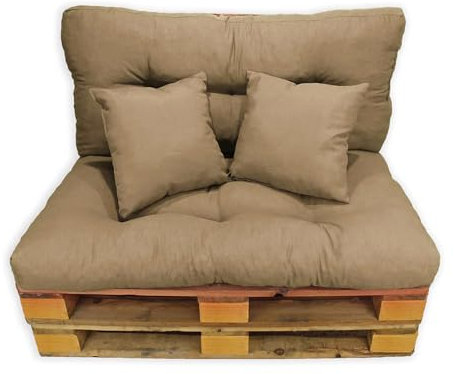 Acomoda Textil - Cojines Sofá Palets. Conjunto 4 Piezas para Palet, Asiento 120x80 cm + Respaldo + 2 Cojines. Cojín Cómodo y Elegante para Interior y Exterior. NO Incluye PALETS. (Arena)