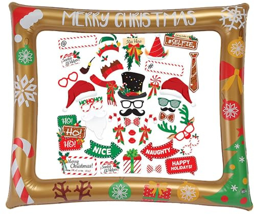 Zfseyuh - Kit de decoración navideña (38 piezas, con marco de fotos inflable y accesorios, marco de selfie para fiestas y cotillones)