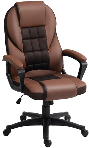 HOMCOM Executive Office Chair, PU Leather High Back Desk Chair, Swivel Computer Chair with Adjustable Height and Tilt Function, Brown