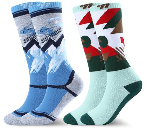 West Biking Skisocken Kinder - 2 Paar Dicke Thermosocken Kinder, Merinowolle Warme Socken Kinder für Kaltes Wetter Skifahren und Wandern, Winter Funktionssocken Kinder für 6-15 Jahre