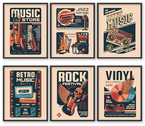 Stampe artistiche da parete con musica retrò, vintage per festival rock e feste stampe su tela poster in vinile per negozi decorazione da parete (poster musicale vintage 20,3 x 25,4 senza cornice)