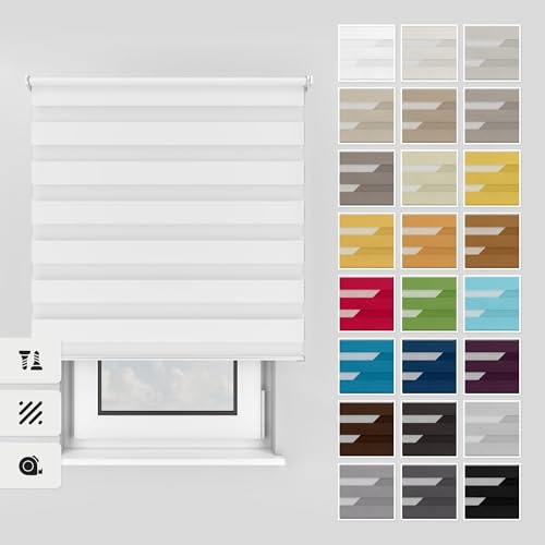 Estika Doppelrollo mit Bohren 160x150 cm Farbe: Weiß, Rollo Deckenmontage und Wandmontage Fenster rollos für innen, Jalousien Fenster, Tür Rollo