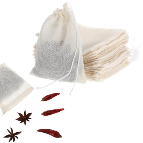50Pcs Reusable Sachet Drawstring Packing Bags Empty Sachet Bags for Cooking Soup, 8 x 10cm Bath Tea Bags Empty Muslin Drawstring Bag Cotton Bag Coffee Bags for Straining Spice Tea Filter Cooking