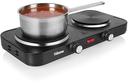 Piastra portatile Tristar - Doppio bruciatore - Per alloggi di studenti, campeggio, cucina americana - Diametro 15,5 e 18,5 cm - Termostato regolabile - 2 500 W - KP-6152