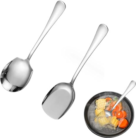 2Pcs Stainless Steel Cook Serving Spoon Set,Serving Spoons Large, Buffet Serving Spoon Long Handle Soup Spoons Cooking Spoon Kitchen Tool for Parties and Restaurant Banquet
