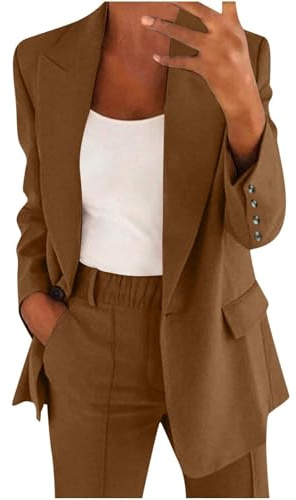 Elegant bröllopskostym för kvinnor, 2-delat set, långärmad blazer med knäppning, byxor med hög midja, för affärer, arbete, kontor, formella byxor, kostym, plusstorlek