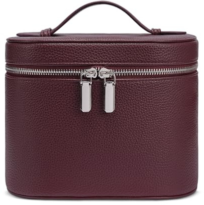 Trousse de Maquillage pour Femmes, Sac à Maquillage en Cuir pour Voyage, Trousse de Maquillage Rigide, Sac à Maquillage de Voyage avec Compartiments et poignée