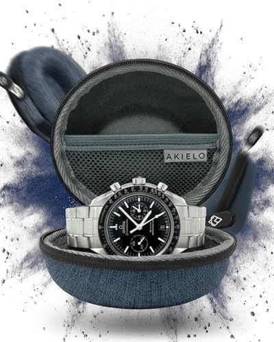 AKIELO Boîte pour Montre – Étui de Voyage et Pochette pour Montre avec Chiffon de Nettoyage et Coffret Cadeau – Convient aux Montres-Bracelets et Montres Intelligentes jusqu’à 54 mm (Bleu Denim)