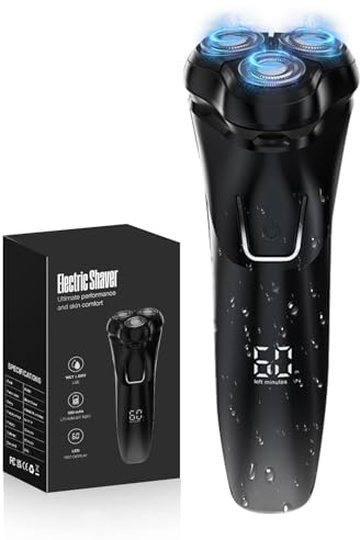 Rasoir Électrique Homme avec Écran LCD, IPX7 Étanche pour Rasage Sec et Humide, 4D Tête Flottante, 120 Min d'Autonomie, Rasoir Rechargeable avec Verrouillage de Voyage, Idéal pour Peau Sensible (Noir)
