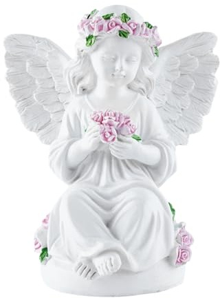 Brizoria Guardian Angel Statue Angels Figurines with Pink Roses Resin Angel Decor Memorial Sympathy Angel Gifts for Women Mom Grandma Angel Decorations for Home Statue Decor