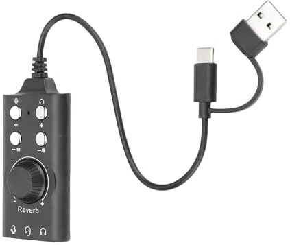 Cocoarm USB-ljudkort, Svart ABS-ljudadapter med Volymkontroll, 7.1 Surroundljud för PC, Bärbar Dator och Headset