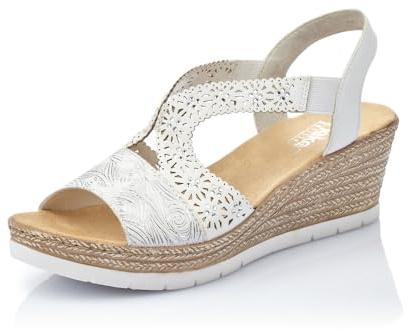 Rieker Mujer Sandalias 61916, señora Sandalias con Plataforma,Zapato de Verano,cómodo,Suela Gruesa,Blanco (Weiss / 80),37 EU / 4 UK