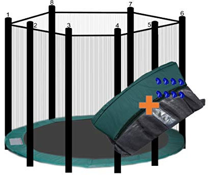 walexo Trampolin Randabdeckung + Sicherheitsnetz für 8 Stangensysteme (427 cm Ø, Grün/Schwarz)
