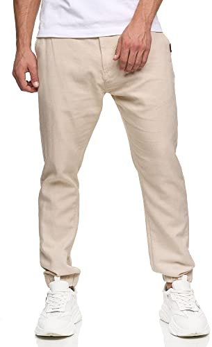 Indicode Herren Blnda Stoffhose aus Leinen & Baumwolle | Herrenhose Freizeithose Männer Fog, M