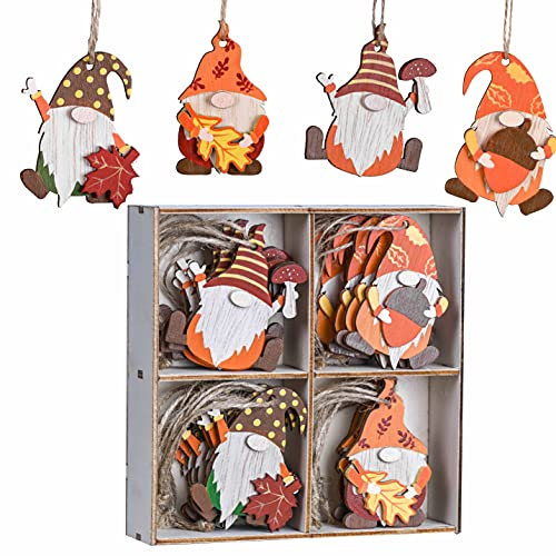 Valery Madelyn 24pcs 6cm Autumn Decorations, Wooden Hanging Tree Ornaments with Gnomes, Pendants for Harvest Fall or Halloween Home Decor