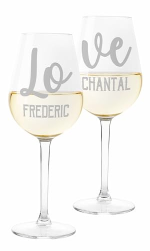 Colorfamily Coppia Calici Personalizzati Set da 2 calici Vino Personalizzati con Nome Love - Bicchiere in Vetro 500 ml