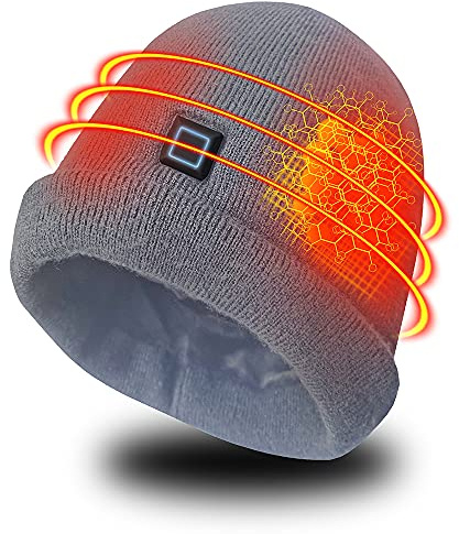 LPCRILLY Heated Hat Winter Head Warmer Electric Rechargeable Heated Cap for Man and Women (Gray)