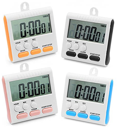 24 Hour Kitchen Timer,4 PCS Digital Magnetic Timer With Alarm,4-Color Oven Timers With Stand for Kitchen Cooking Shower Bathroom Kids Teacher Gym Classroom Children(6-buttons)