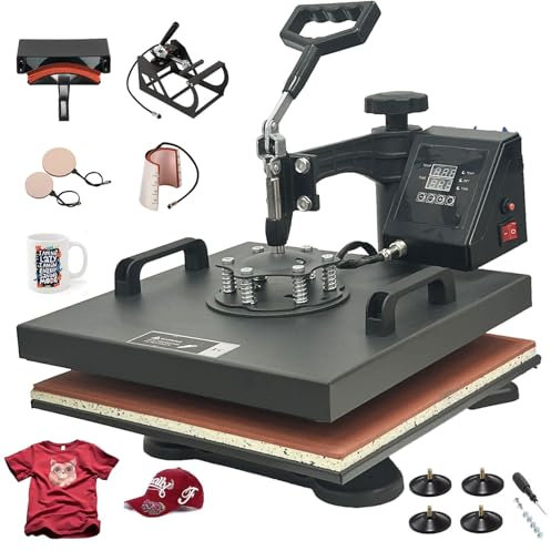 38x38cm 5in1 Heat Press Machine Transferpresse Hitzepresse Heißpresse Maschine 360 Grad Drehung Mulitifunktional Textilpresse für T-Shirts Becher Platten Kappe