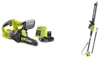 Bundle aus RYOBI 18 V ONE+ Akku-Kettensäge RY18CS20A-125 + RYOBI 18V ONE+ Akku-Teleskop-Heckenschere OPT1845