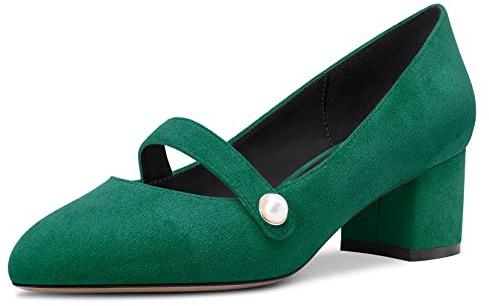NobleOnly Mujer Cerrado el Dedo del pie Redonda Punta Medio Chunky Ancho Heel Mary Jane Pumps Cute Dress Oficina Fiesta Zapatos 5 CM Heels