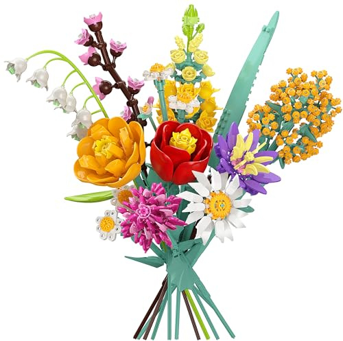 Booyuer Kit de Construction de Fleurs pour Adultes, Ensemble de 10 Flowers Artificielles, Flower Décoration Botanique, Cadeau pour Enfants Anniversaires, Femmes Saint-Valentin, Fête des Mères