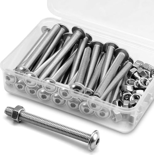 (30 Juegos) Juego de Tornillos Hexagonales M5 x 50mm con Brida y Tuercas 304 Acero Inoxidable de Cabeza Plana