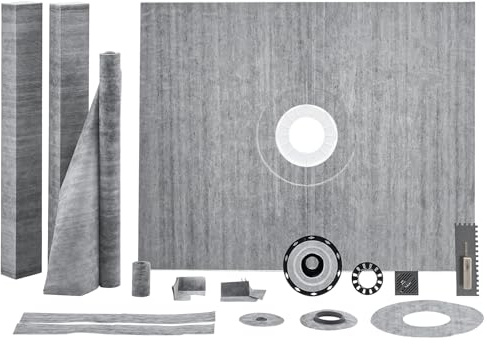 VEVOR Shower Curb Kit, 60x48 Shower Pan Kit with 2 PVC Central Flange, Waterproof Membrane, Stainless Steel Grate and Joint Sealant, Shower Pan Slope Sticks Fit for Bathroom