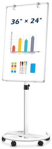 QUEENLINK Mobile Whiteboard, 36x24 Magnetic White Board with Stand, Height Adjustable Flip Chart Easel, Dry Erase Standing Whiteboard for Office, Teaching