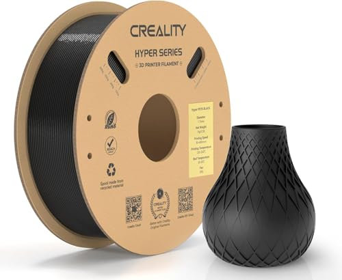 Creality Hyper PETG Filament 1.75 mm, Hochgeschwindigkeits PETG 30–600 mm/s 3D Drucker Filament PETG, Maßgenauigkeit ± 0.03 mm, Passend für die Meisten 3D-Drucker, 1 KG (2.2 lbs) Spule (Schwarz)