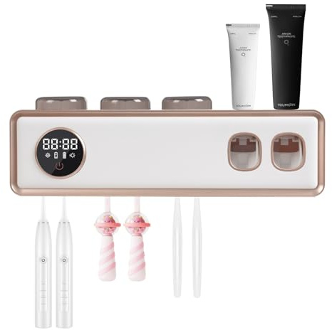 Alnemy Supporto per Spazzolino da Denti UV, Disinfettante UV, Porta Spazzolino Disinfettante con Asciugatura, Bagno Distributore Automatico di Dentifricio, Touch Screen (Bianco)