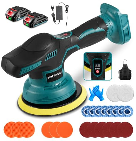 Car Polisher Cordless, 21V Orbital Car Buffer Polisher Machine, 8 Speed, 150mm Car Polishing Kit with 2 x 2.0Ah Batteries, LCD Display, for Car Detailing Polishing Waxing Removing Swirl Marks