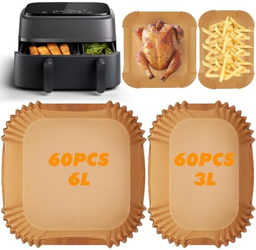 YAMAIDUO 120 stycken bakplåtspapper för varmluftsfritös kompatibel med Philips, non-stick oljesäker Airfryer bakpapper rektanglar 6 L/3 L BPA-fri, luftfryer tillbehör kompatibel med Philips Dual 3000