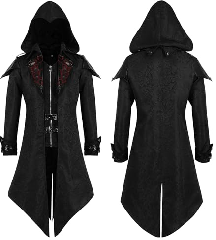 rumnigh Costume steampunk pour homme - Veste de frack médiévale steampunk gothique - Smoking victorien vintage - Costume de carnaval (noir, taille M)