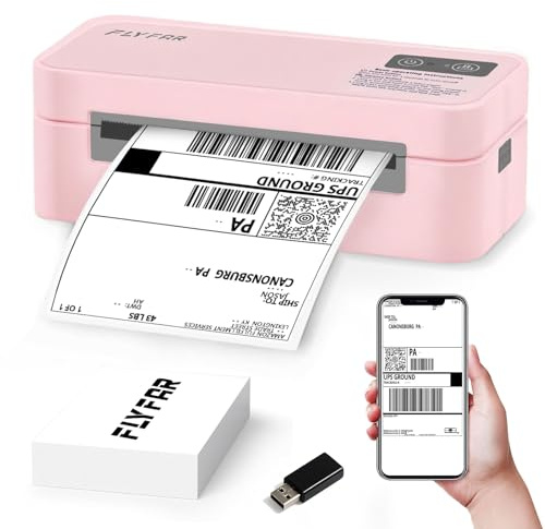 FLYFAR Bluetooth Thermal Label Printer, 4x6 Shipping Label Printer for Small Business, Compatible with Android, Windows, iPhone, Mac, Widely Used for Amazon, Shopify, Ebay, USPS, Etsy,FedEx (Pink)